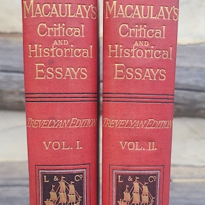 Antique History Books/Lord Macaulay&#39;s Critical/Historical Essays/Vol 1 Vol II/Trevelyan Edition/1800s/Edinburgh/Red Books/Old Books/Scotland