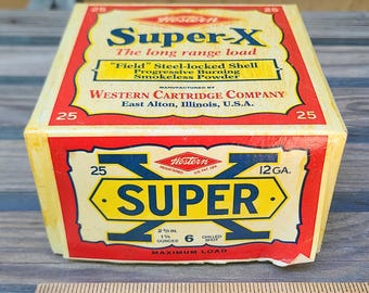 Vintage (empty) Shotgun Shell Box- c. 1992- Western Super-X Steel Locked Shells- old packaging, decorations, decor, memorabilia, 1920s style