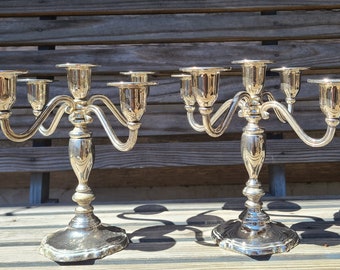 Set of 2 Candelabras/Silverplated/Vintage/4 Arms/Holds 5 Candlesticks/Godinger Silver Art Co/Candlestick Holders/French Country/Art Deco/Old