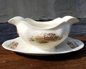 Johnson Brothers, English Gardens, Gravy Boat, Vintage England Garden Brown Multicolored China Kitchen dining serving table dinnerware