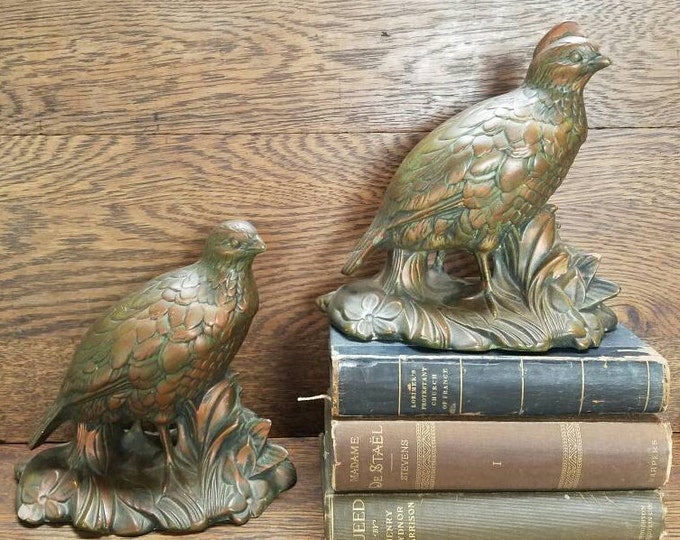 Vintage Ceramic Quail Statues Bronze Bird Decor Living Room, Cabin