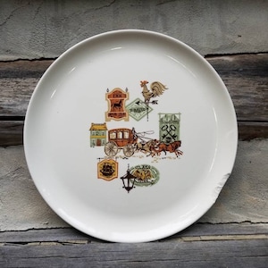 Large White Plate/Horse Carriage Town Signs Pattern/Platter/Plates/Discounted/Old Fashioned/Traditional/White Plates/Dishes/Colonial America