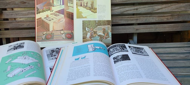 Popular Mechanics Books/Collection/Do It Yourself Encyclopedia/Book Set/Illustrated/DIY/Red/Gold/1960s/1970s/Home Improvement/Lot/Bookshelf image 7