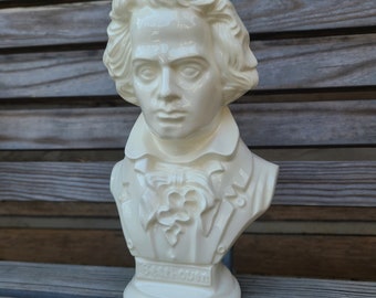9'' Beethoven Bust/Vintage/Ceramic/White/Bookshelf Decor/Art/Classical Musicians/Glossy/Academia/College/Music/Composers/Decorations/Decor
