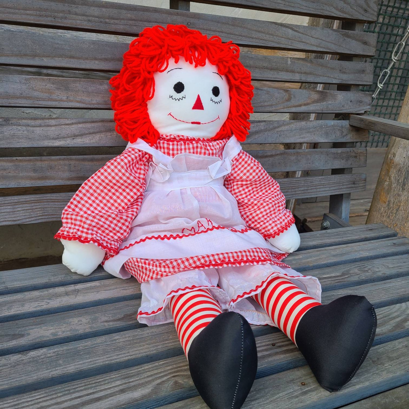 Large Raggedy Ann Doll/Vintage Rag Dolls/Embroidered Face/Yarn Etsy