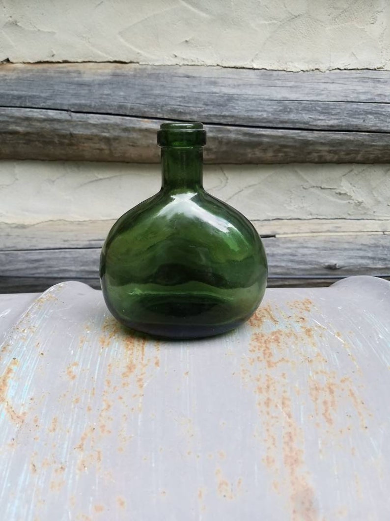 Green Glass Bottles Small Eclectic Home Decor Vintage Etsy