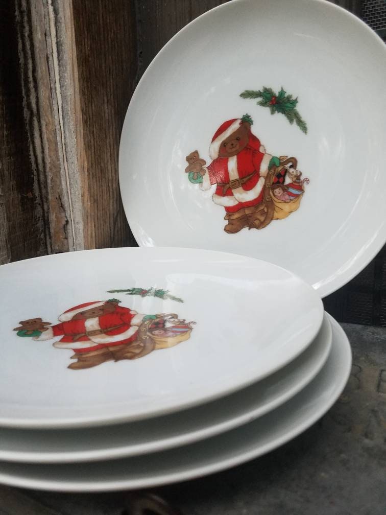 Vintage Christmas Dishes fine China plates mikasa Christmas Bear salad Plates set of 4 table Setting japan red white holiday decorations Etsy UK