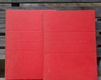 Vintage Aviation WWII Books- Famous Fighters of the Second World War- Green- Illustrated- Airplanes/Planes- Vol 1 & 2- Great illustrations!