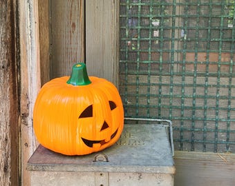 Vintage Halloween Decorations- 6'' Ceramic Jack- O- Lantern/Pumpkin, Orange, Original Paint, Retro, Old- Made in Taiwan- c. 1970's/1980s (?)