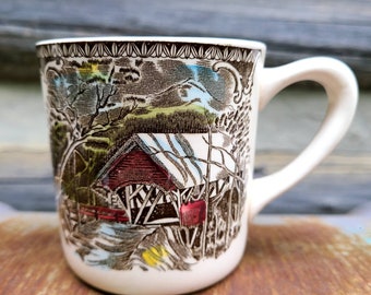 Sold Separately- Johnson Bros Friendly Village/Mugs/Made in England/Covered Bridge/1950s/Winter/White/Kitchen/Dining/China/Serving/Vintage