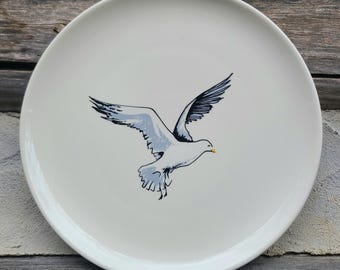 Ceramic Plate w/ White Bird featured in the center- Dove ? - Vintage Decorations/Decor- Birds- Decorative Plates- Wall Decor- Unique- 9.25''
