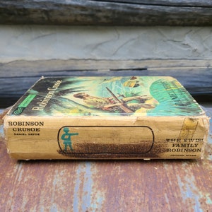 Robinson Crusoe/Swiss Family Robinson/1960s/Vintage/2 Books in One/Classics/Hardcover/Illustrated/Large/Childrens Books/Mid Century/1963/Old