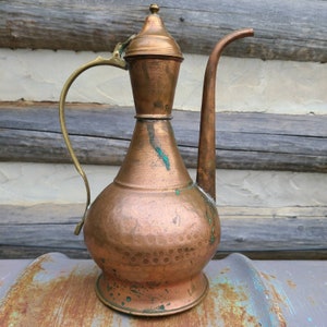 Vintage Teapot or Coffeepot/Copper or Brass/Teapots/Coffeepots/Metal/Hammered/Antique Style/Antiqued/Unique/Turkish/Middle Eastern/Kettles