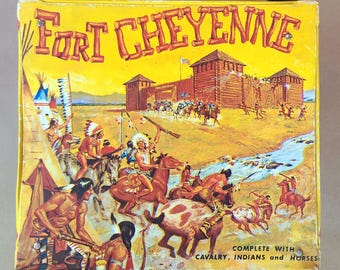 c. 1960's- Fort Cheyenne- folding action figure play set, cowboys and Indians, vintage children's toys, action figures, western, soldiers