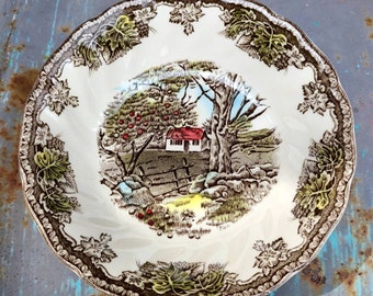 Johnson Bros Friendly Village/The Stone Wall/Dessert Bowls/Fruit Bowls/Sauce Bowls/1950s/Made in England/Ironstone/Vintage/China/5 1/8/Green