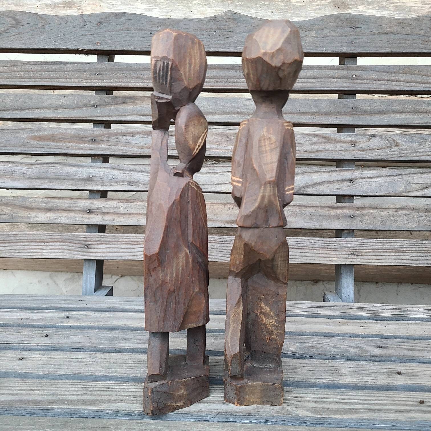Authentic Haitian Statues/hand Carved/haiti/1995/art/vintage/wood/wooden /pair/man/woman/people/decorations/decor/handmade/figurine/creole - Etsy