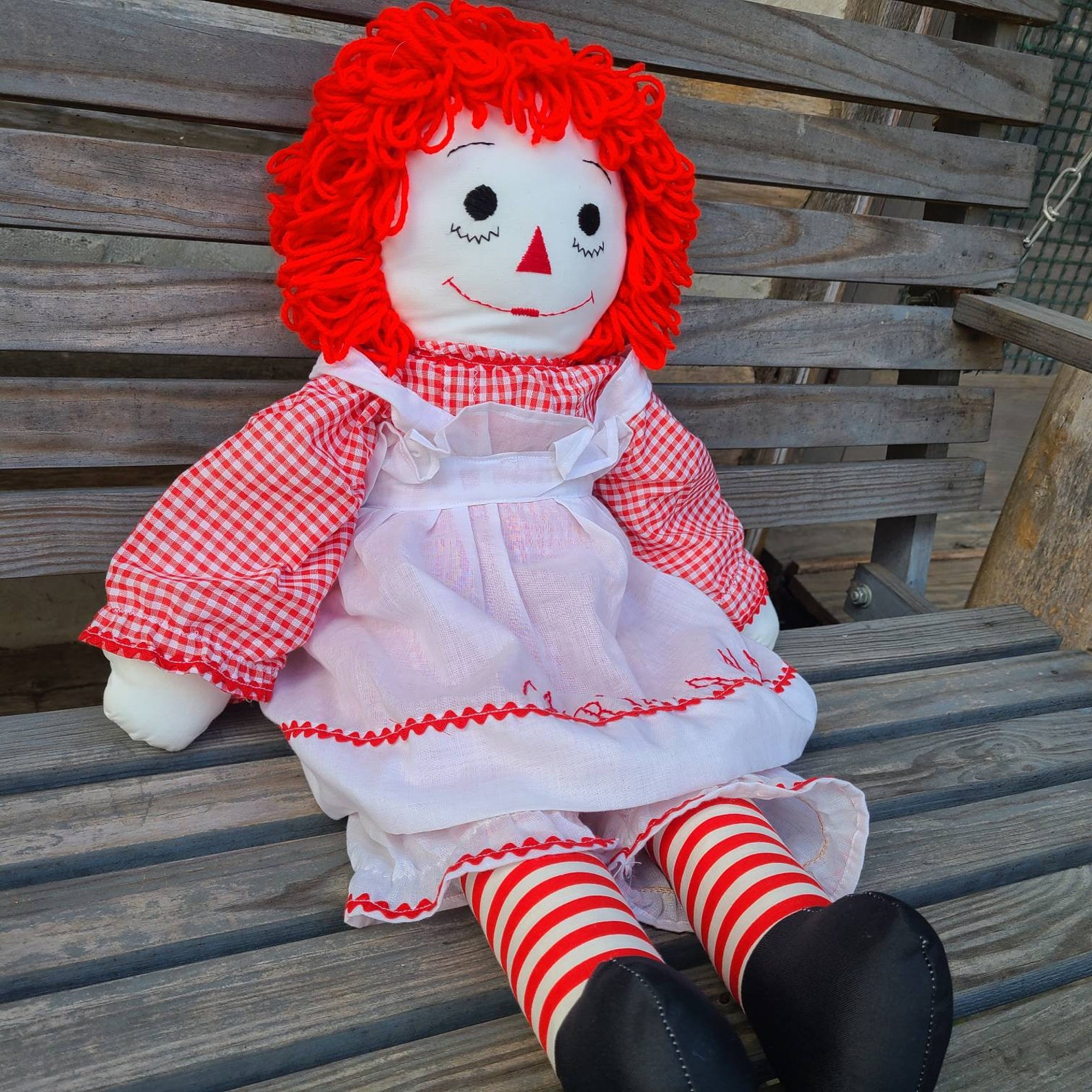 Large Raggedy Ann Doll/Vintage Rag Dolls/Embroidered Face/Yarn | Etsy