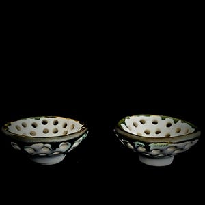 Handmade White Ceramic Mini Bowls with Holes, Set of 2
