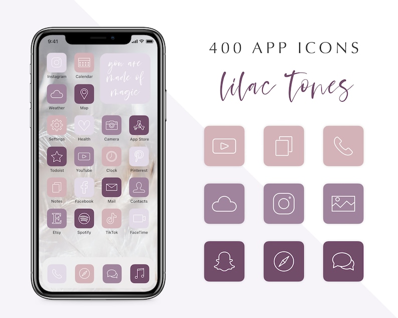 400 Lilac iOS 14 App Icons Purple iOS 14 App Covers App Etsy