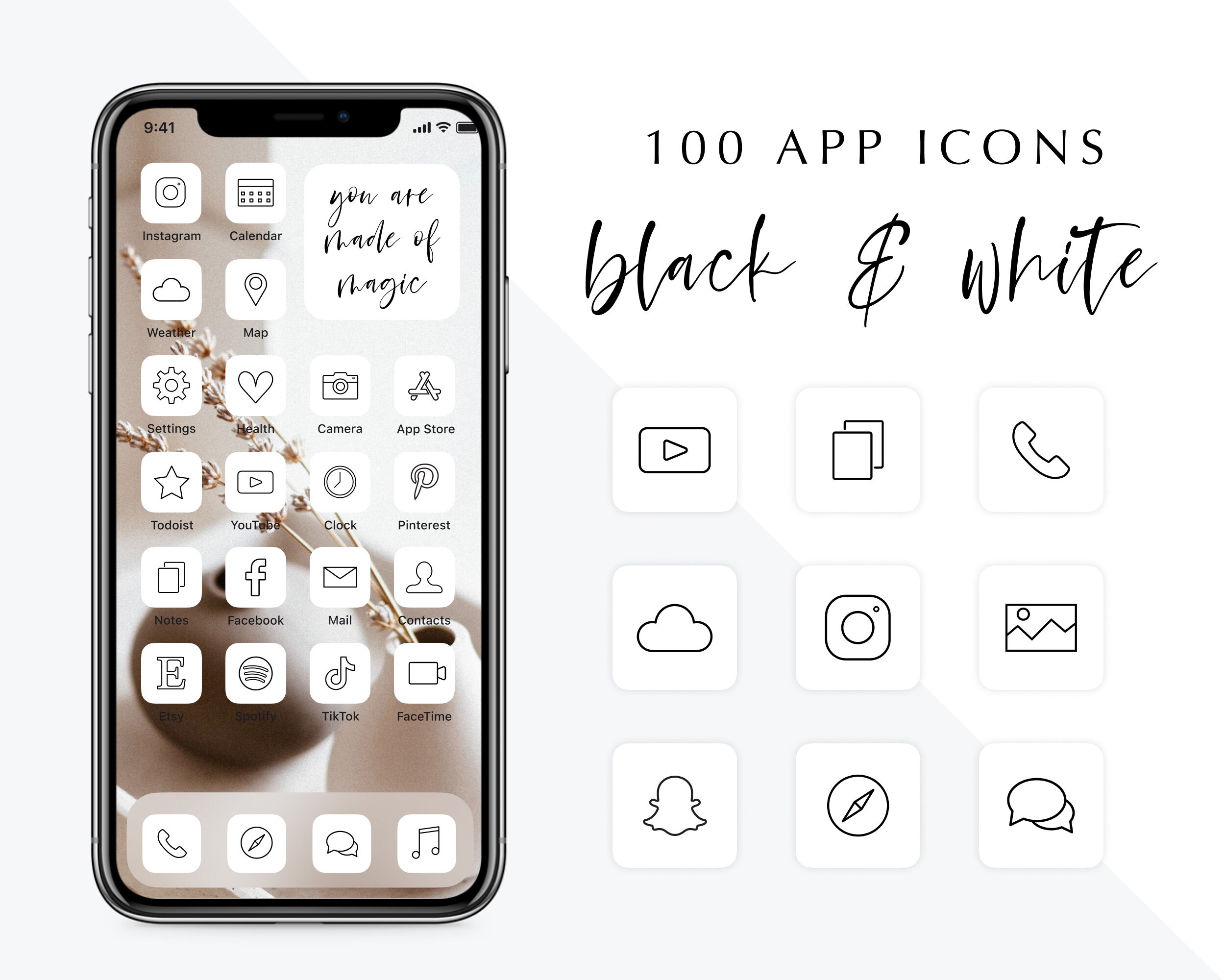 100 Black And White Ios 14 App Icons Ios 14 App Covers App Etsy