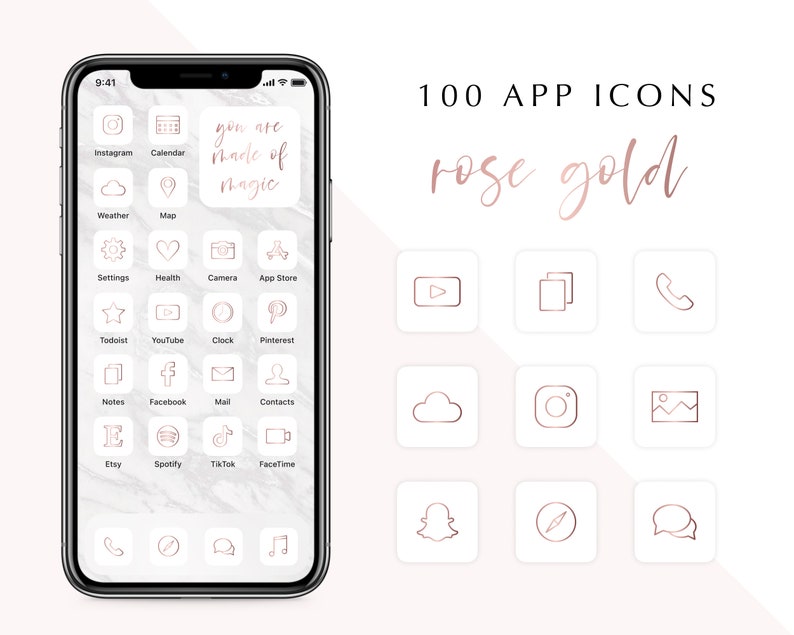 100 Rose Gold iOS 14 App Icons iOS 14 Rose Gold App Covers Etsy