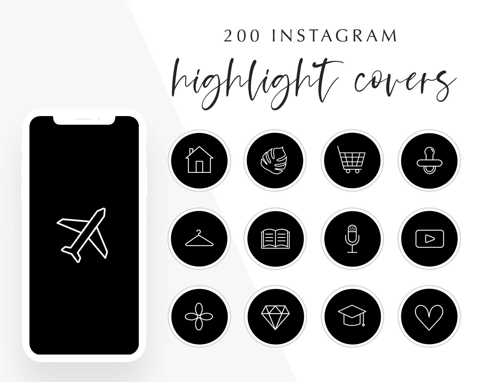 0 Instagram Story Highlight Icons Black And White Instagram Etsy