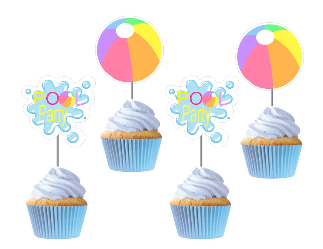 Beach Cupcake Toppers Beach Ball 1st Birthday Party Decorations Beach Ball Party Decorations Splish Splash Birthday Pool Party Summer Fun Party