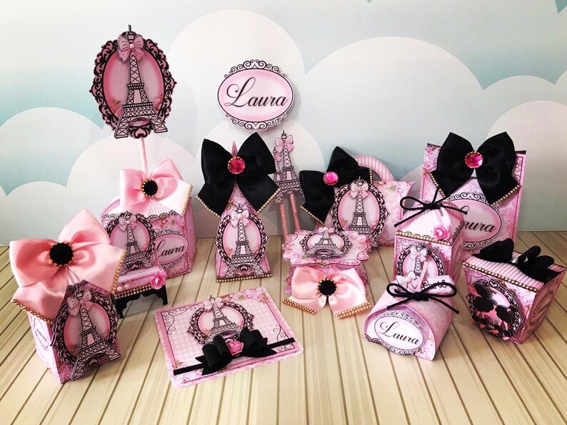Paris Party Favors Boxes Personalized Pink & Black Parisian Etsy
