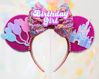 Birthday Girl Mouse Ears Headband with Light Bow