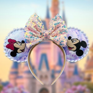 Embroidered Mickey & Minnie Inspired Ears | Mouse Ear headband | Embroidery Minnie headband
