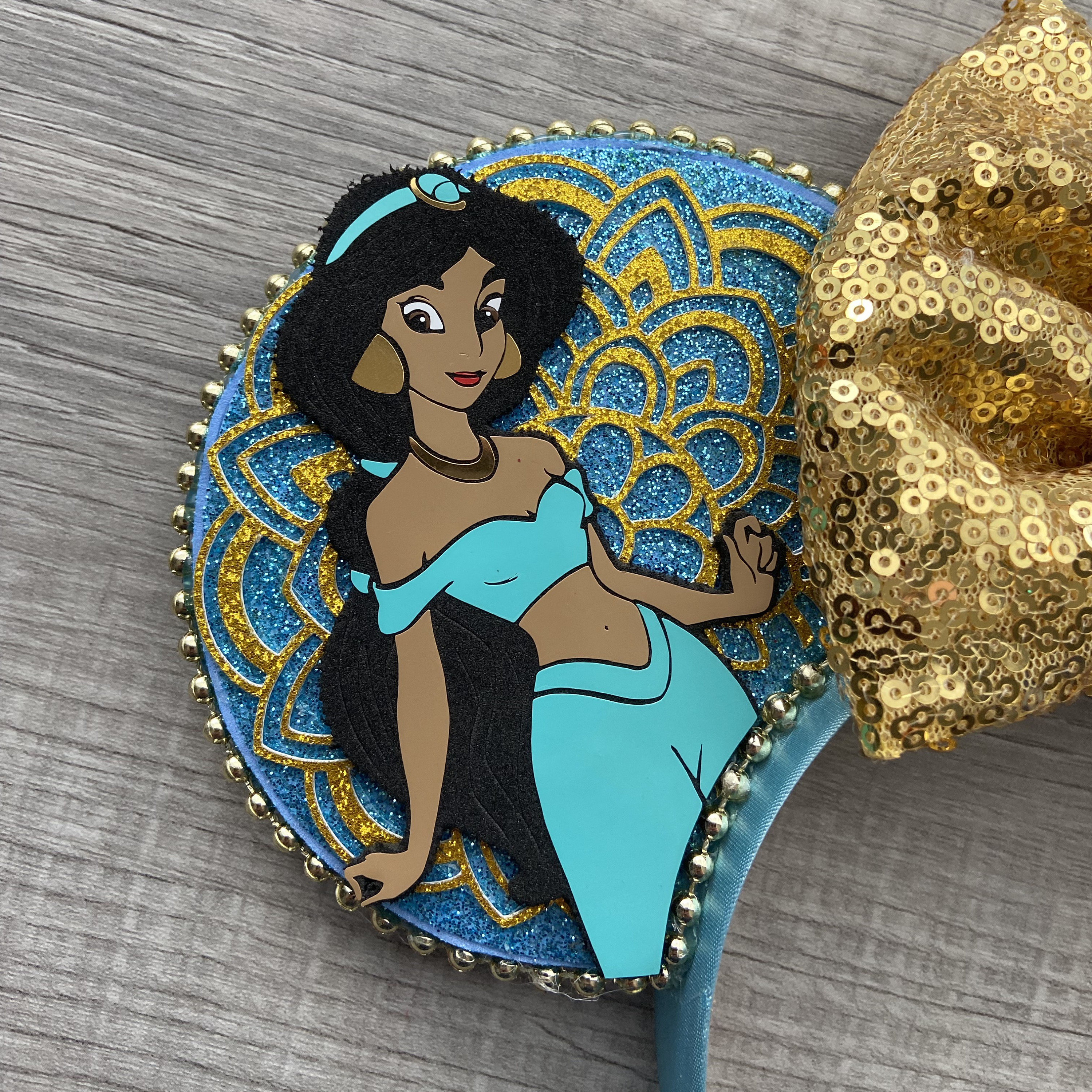 Princess Jasmine Black and Gold Starry Mouse Ears Headband Disney x BaubleBar Debut Princess Jasmine Ear Headband at  main image 2