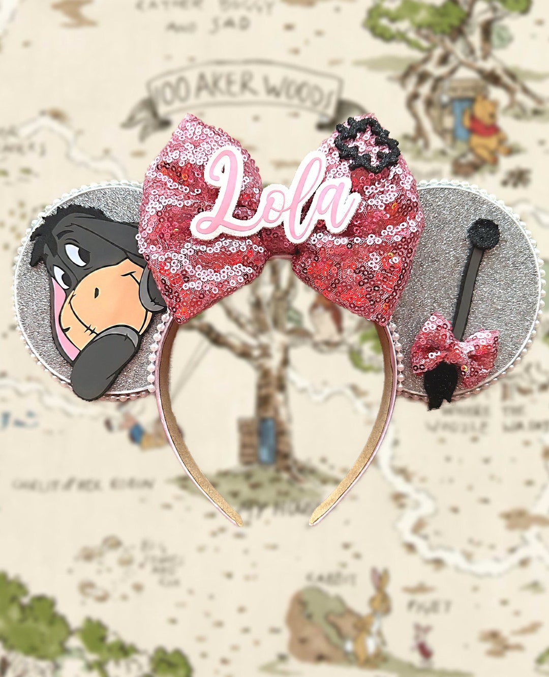 Eeyore Inspired Ears With Light Bow Mouse Ear Headband Eeyore Headband ...