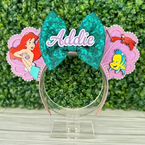Little Mermaid Inspired Ears with Light Bow | Mouse Ear headband | Ariel headband
