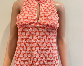 60s Vintage Mod CORKY CRAIG Op Art Print Sleeveless Shirt Top
