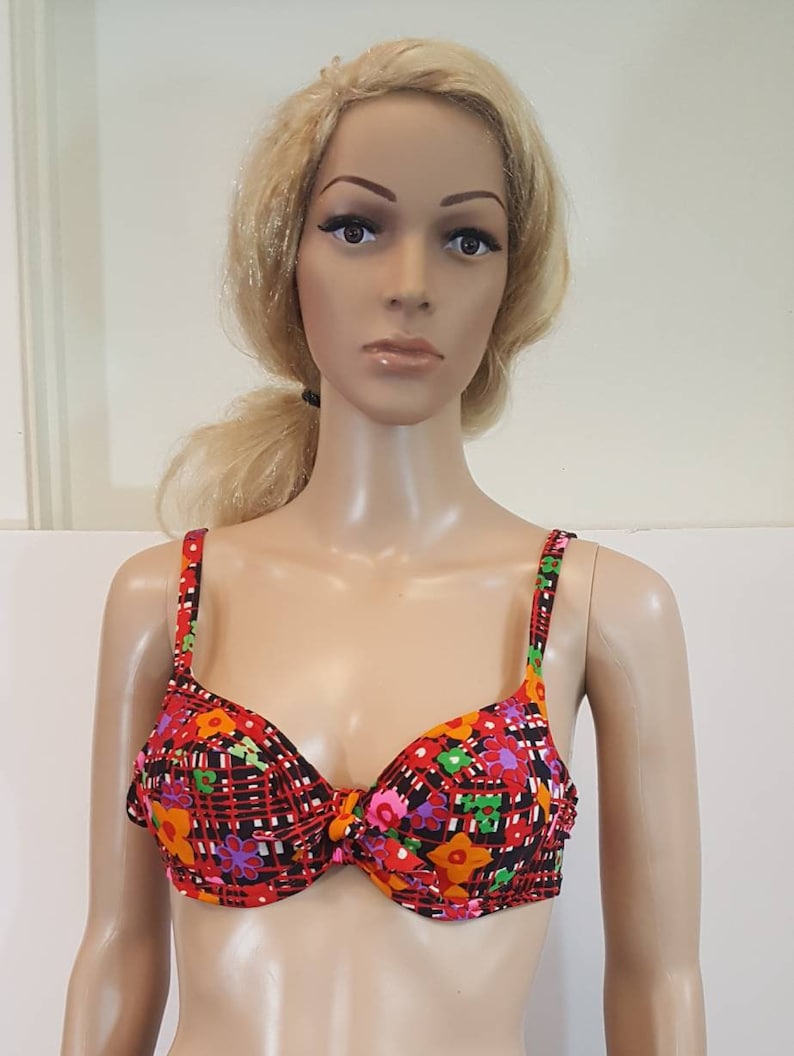 Vintage /'60s ACCENTUETTE Silky 100/% Nylon DAY GLO Psychedelic Flowers Lined Bra Sz 32C Bikini Top