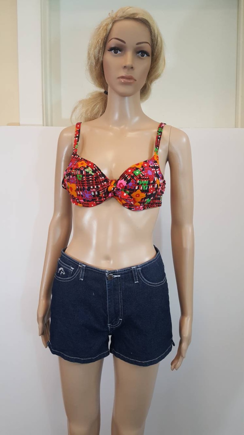 Vintage /'60s ACCENTUETTE Silky 100/% Nylon DAY GLO Psychedelic Flowers Lined Bra Sz 32C Bikini Top