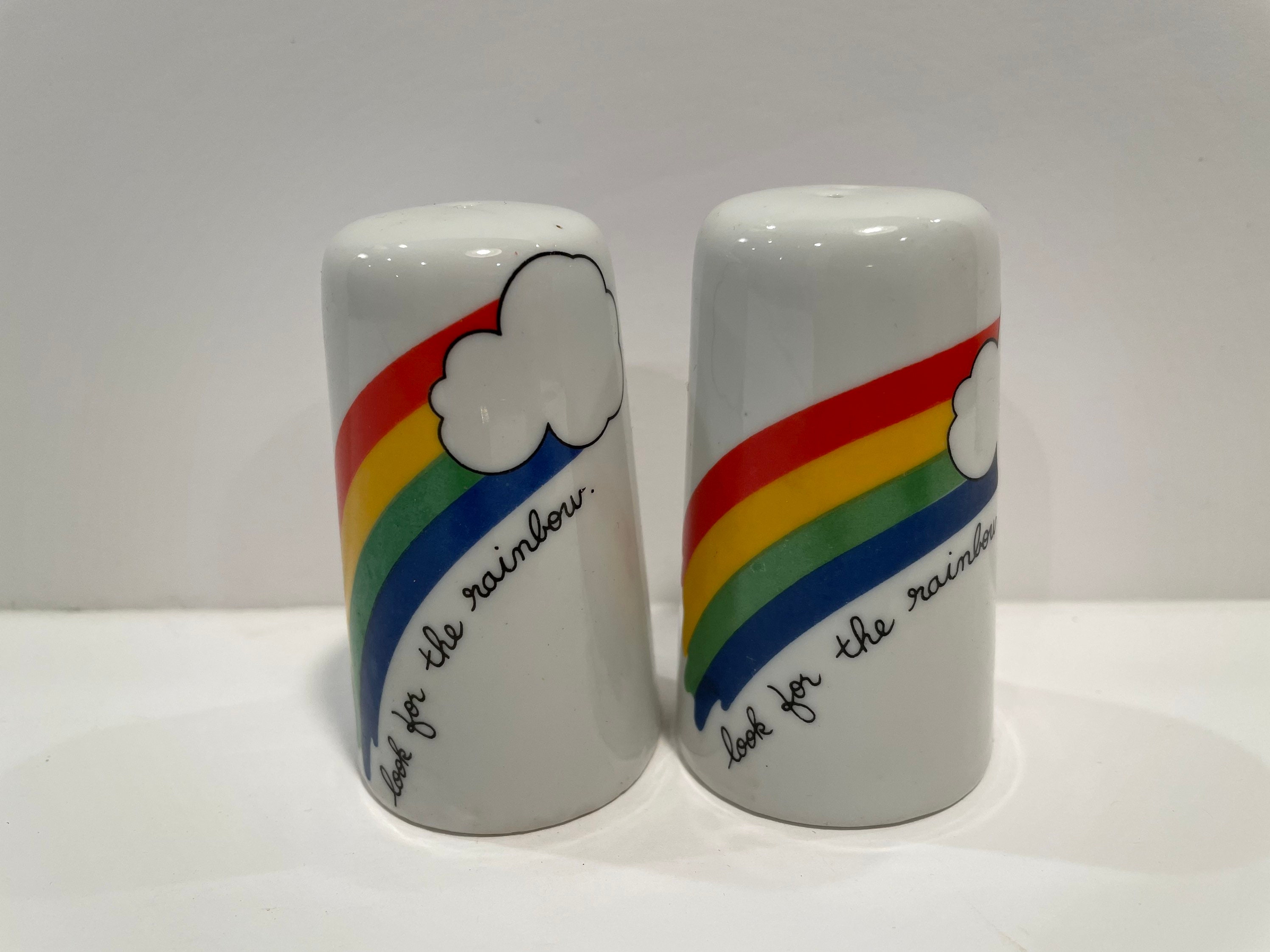 Vintage 70s 80s LOOK for the RAINBOW Salt and Pepper Ceramic Shakers