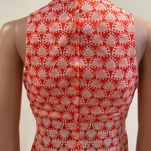 Vintage Late 60s CORKY CRAIG of CALIFORNIA Mod Orange and White Op Art Print Sleeveless Poly Nylon High Neck Shirt Groovy with Keyhole Top image 8