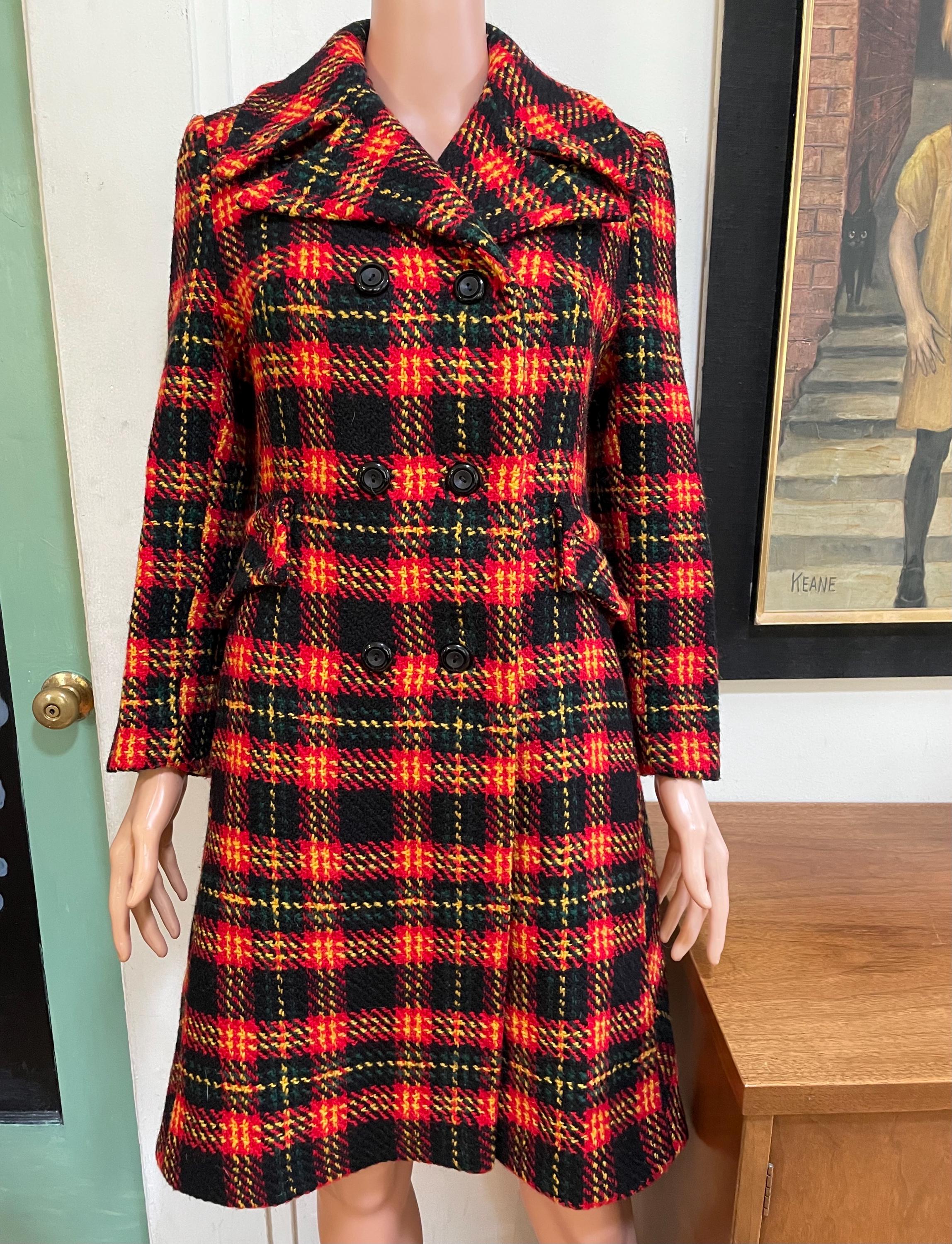 60〜70s vintage wool collarless jacket Incredibly Stylish Vintage 60s 70s Multicolor Plaid Wool Jacket