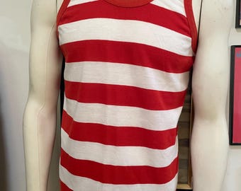 Maglietta vintage anni '70 KINGS ROAD Shop SEARS Fifty-Fifty 50-50 Ringer a righe rosse e bianche, taglia Large