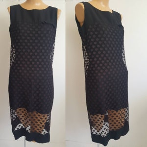 Vintage 60s MOD Black Crepe-Like Linen Dress with Polka Dot Mesh Overlay Polka Dots and Bow Union Made