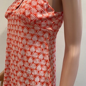 Vintage Late 60s CORKY CRAIG of CALIFORNIA Mod Orange and White Op Art Print Sleeveless Poly Nylon High Neck Shirt Groovy with Keyhole Top image 6