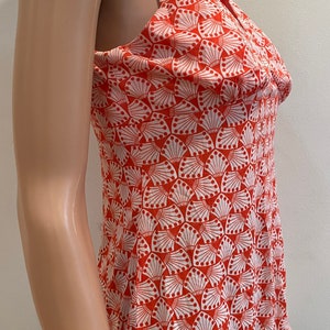 Vintage Late 60s CORKY CRAIG of CALIFORNIA Mod Orange and White Op Art Print Sleeveless Poly Nylon High Neck Shirt Groovy with Keyhole Top image 5