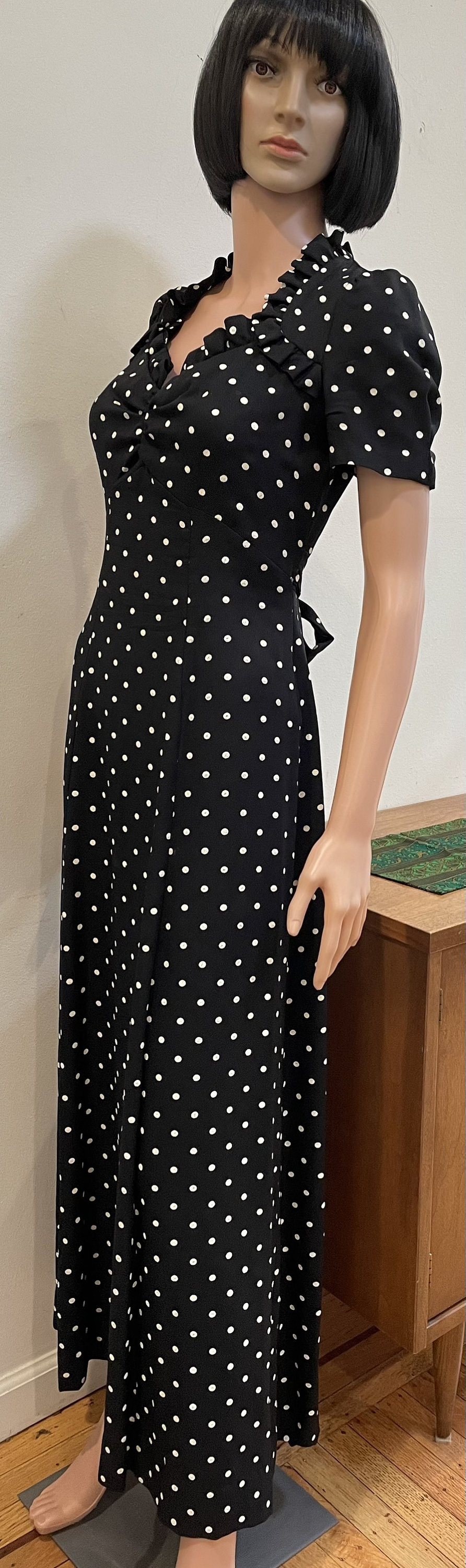 Vintage 1970s Puff Sleeve Polka Dot Dress | S/M