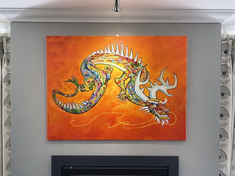 Large Acrylic Chinese Dragon Painting on Canvas, Original Wall Art Etsy