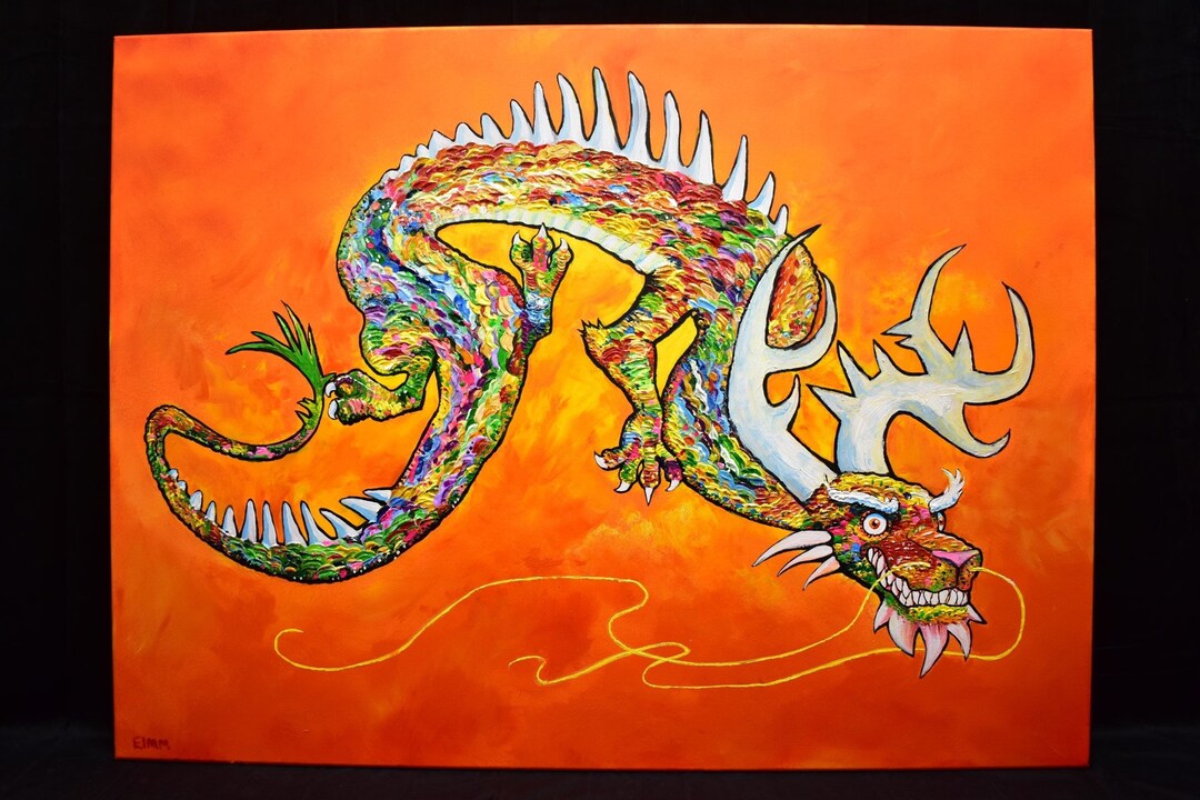 Large Acrylic Chinese Dragon Painting on Canvas, Original Wall Art Etsy