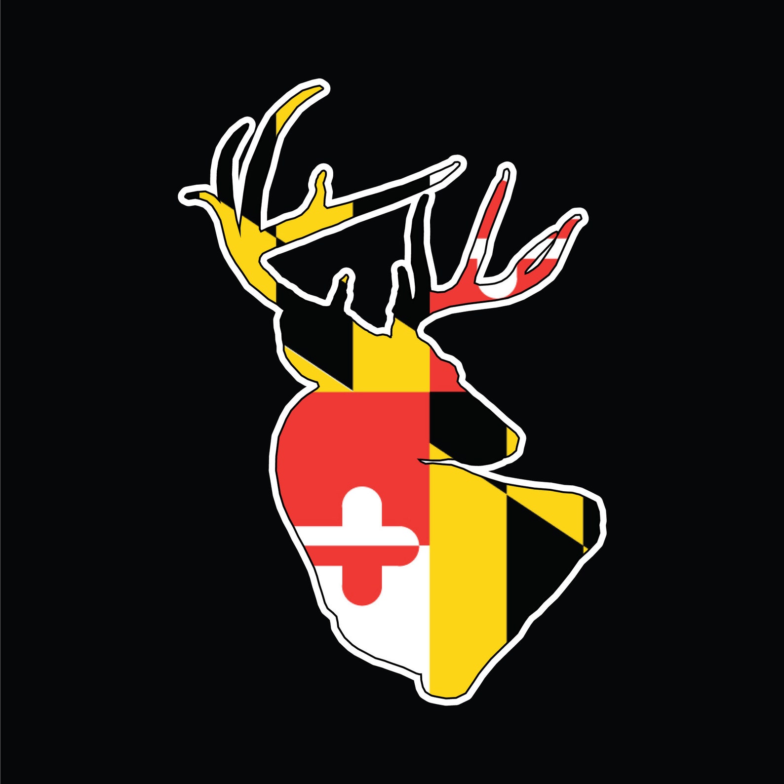 Maryland Flag Whitetail Deer Decal. Whitetail Deer Window Sticker