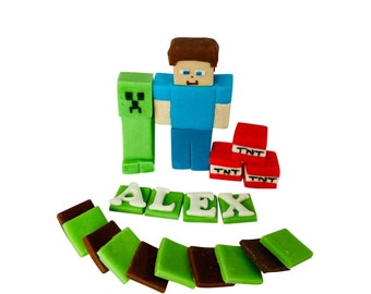 Mine Craft Video Game Gaming Edible Kids Cake Topper Birthday Personalised Name