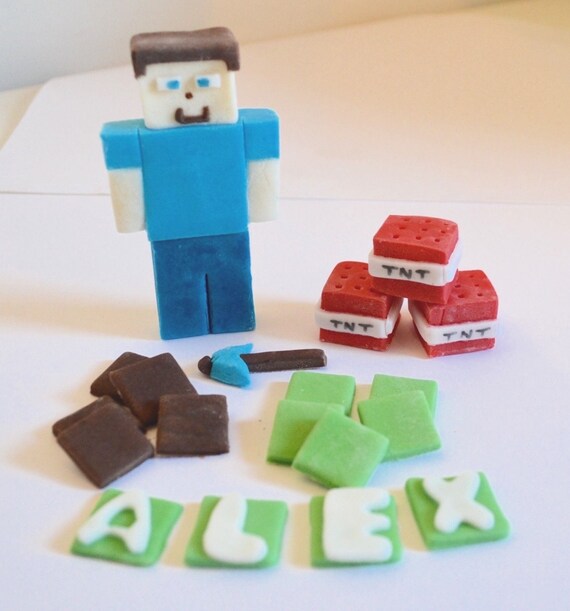 Handmade Minecraft Cake Toppers Edible Fondant Personalised Etsy