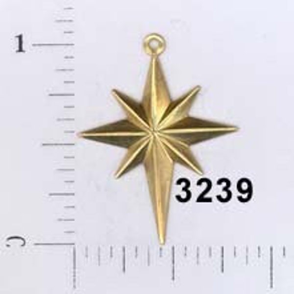 12 pcs lg starburst raw brass north star celestial charm stamping finding, embellishment (LARGE) #3239